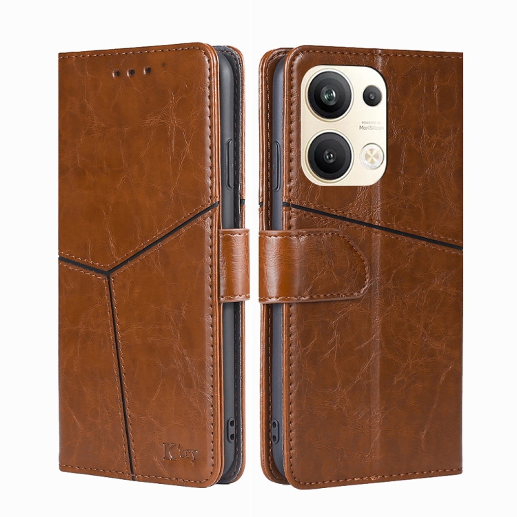

For OPPO Reno9 Pro+ 5G Geometric Stitching Horizontal Flip Leather Phone Case(Light Brown)