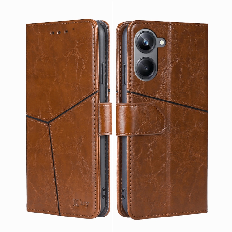 

For Realme 10 Pro 5G Geometric Stitching Horizontal Flip Leather Phone Case(Light Brown)