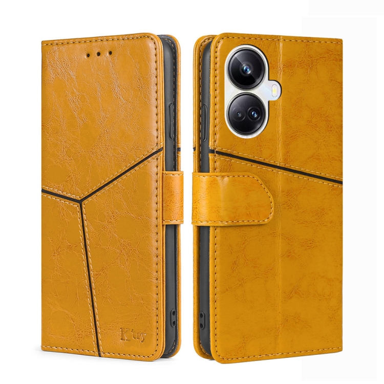 

For Realme 10 Pro+ 5G Geometric Stitching Horizontal Flip Leather Phone Case(Yellow)