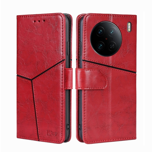 

For vivo X90 Pro 5G Geometric Stitching Horizontal Flip Leather Phone Case(Red)