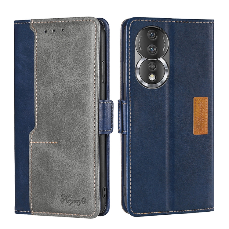 

For Honor 80 Contrast Color Side Buckle Leather Phone Case(Blue+Grey)