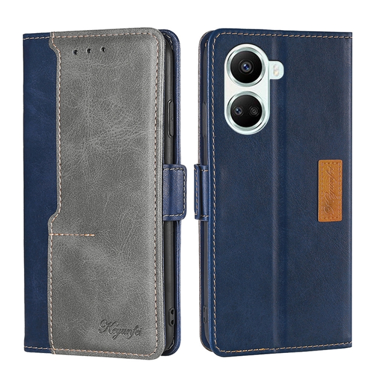 

For Huawei nova 10 SE Contrast Color Side Buckle Leather Phone Case(Blue+Grey)