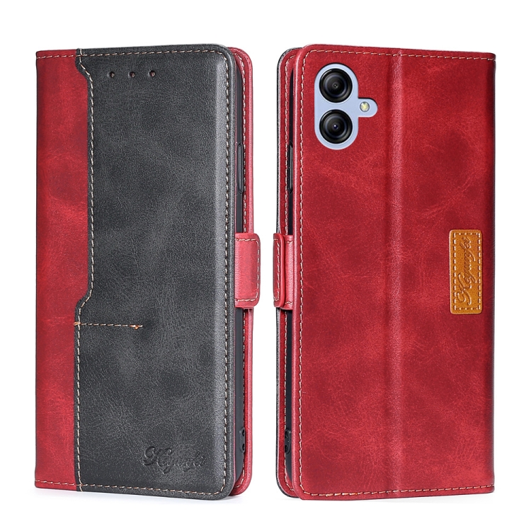 

For Samsung Galaxy A04e 4G Contrast Color Side Buckle Leather Phone Case(Red+Black)