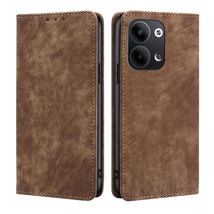 

For OPPO Reno9 5G / Reno9 Pro 5G RFID Anti-theft Brush Magnetic Leather Phone Case(Brown)