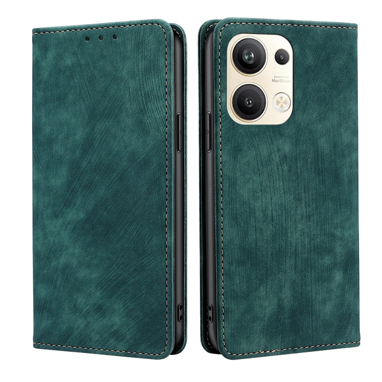 

For OPPO Reno9 Pro+ 5G RFID Anti-theft Brush Magnetic Leather Phone Case(Green)