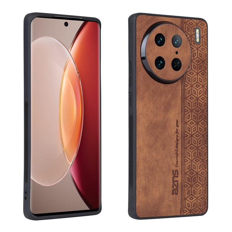 

For vivo X90 Pro AZNS 3D Embossed Skin Feel Phone Case(Brown)