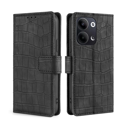 

For OPPO Reno9 5G / Reno9 Pro 5G Skin Feel Crocodile Magnetic Clasp Leather Phone Case(Black)