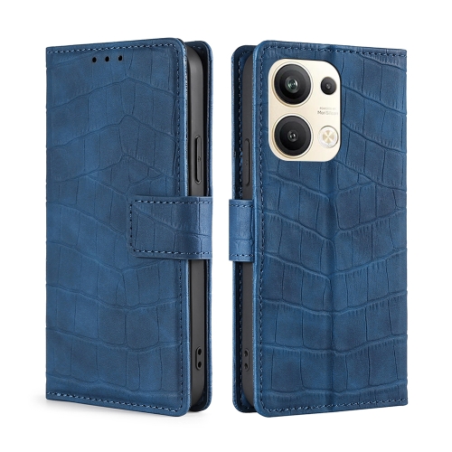 

For OPPO Reno9 Pro+ 5G Skin Feel Crocodile Magnetic Clasp Leather Phone Case(Blue)