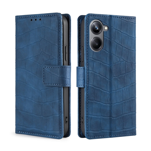 

For Realme 10 Pro 5G Skin Feel Crocodile Magnetic Clasp Leather Phone Case(Blue)