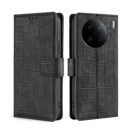 

For vivo X90 Pro 5G Skin Feel Crocodile Magnetic Clasp Leather Phone Case(Black)