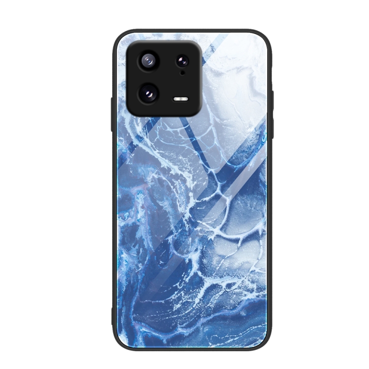 

For Xiaomi 13 Marble Pattern Glass Phone Case(Blue Ocean)