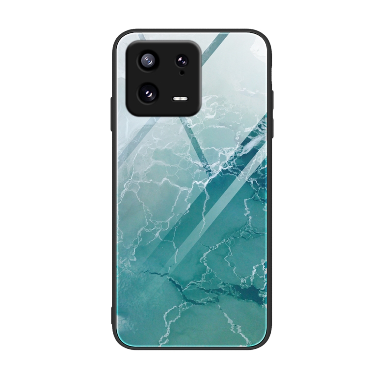 

For Xiaomi 13 Marble Pattern Glass Phone Case(Green Ocean)