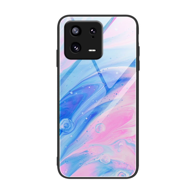 

For Xiaomi 13 Marble Pattern Glass Phone Case(Pink)