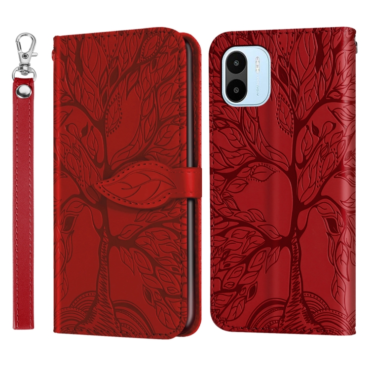 

For Xiaomi Redmi A1 Life Tree Embossing Pattern Leather Phone Case(Red)