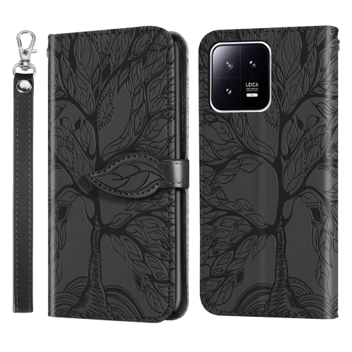 

For Xiaomi 13 Pro Life Tree Embossing Pattern Leather Phone Case(Black)