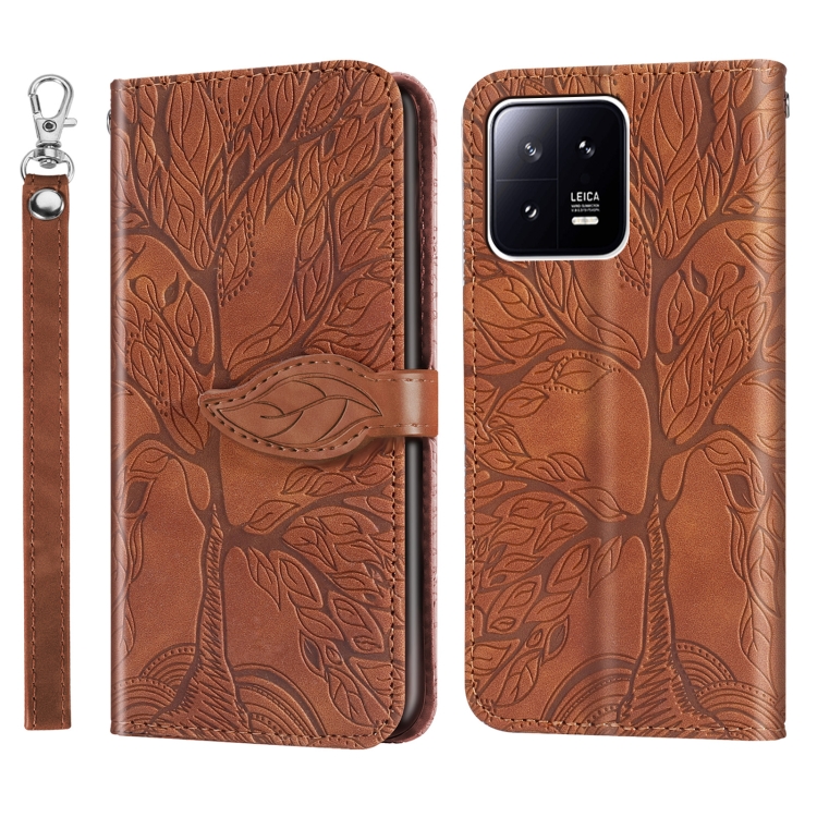 

For Xiaomi 13 Pro Life Tree Embossing Pattern Leather Phone Case(Brown)