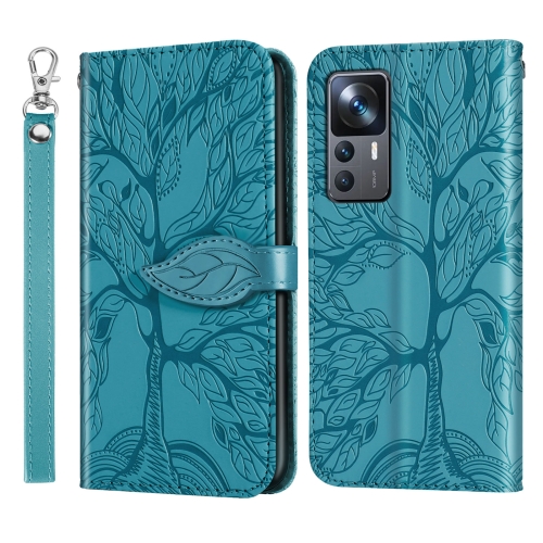 

For Xiaomi 12T Life Tree Embossing Pattern Leather Phone Case(Blue)