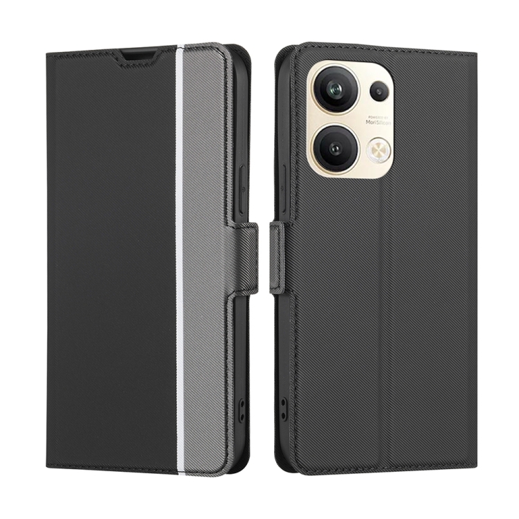 

For OPPO Reno9 Pro+ 5G Twill Texture Side Button Leather Phone Case(Black)