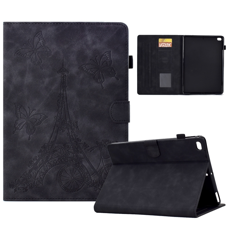 

For iPad Air / Air 2 / 9.7 2017 / 9.7 2018 Tower Embossed Leather Smart Tablet Case(Black)
