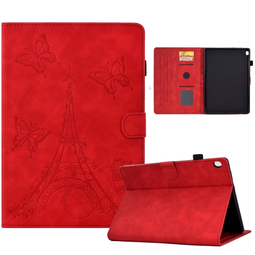 

For Lenovo M10 Tower Embossed Leather Smart Tablet Case(Red)