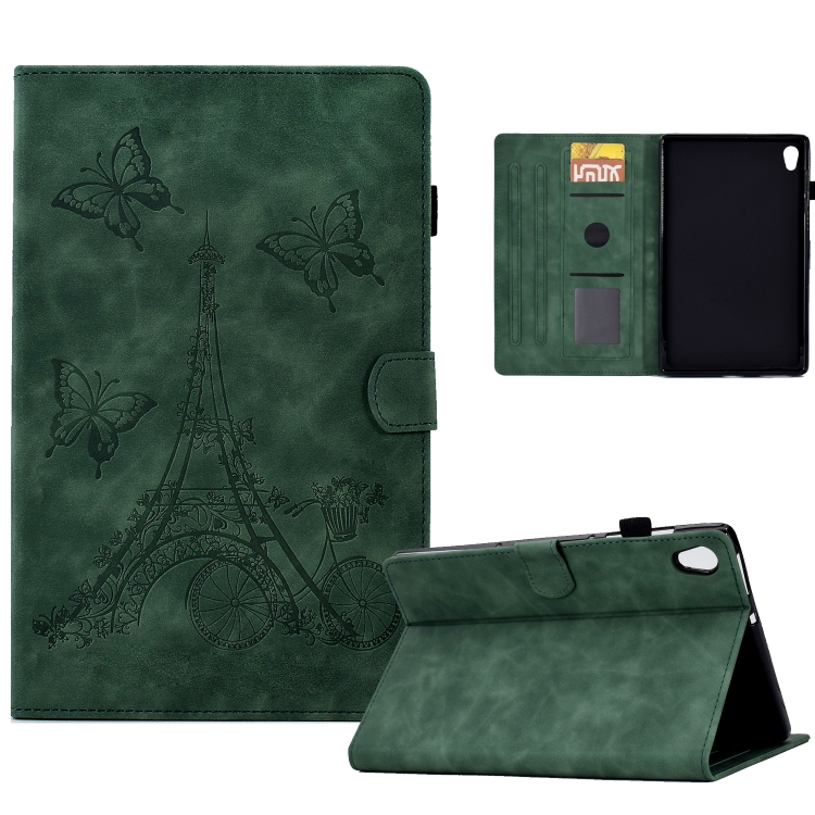 

For Lenovo Tab M10 Gen 2 Tower Embossed Leather Smart Tablet Case(Green)