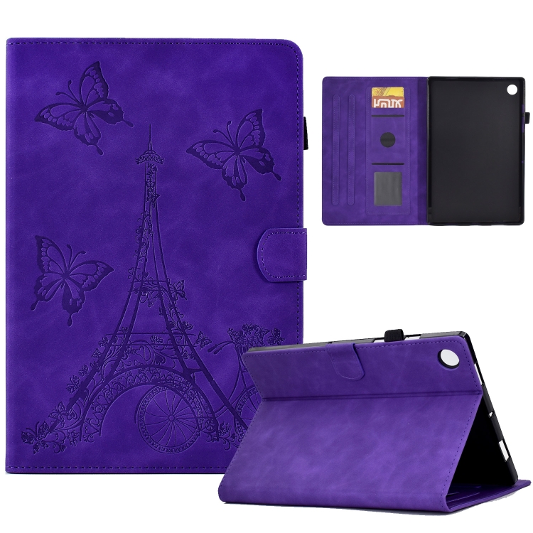 

For Lenovo M10 Plus Tower Embossed Leather Smart Tablet Case(Purple)