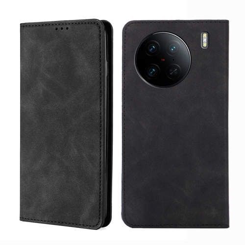 

For vivo X90 Pro 5G Skin Feel Magnetic Horizontal Flip Leather Phone Case(Black)