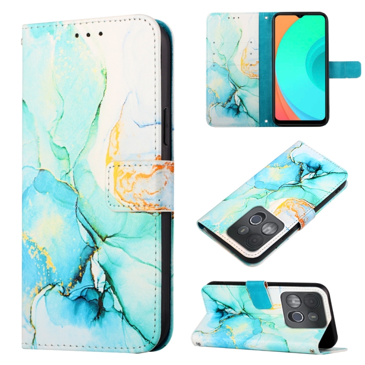 

For Infinix Smart 7 X6515 PT003 Marble Pattern Flip Leather Phone Case(Green)