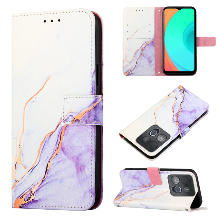 

For Infinix Smart 7 X6515 PT003 Marble Pattern Flip Leather Phone Case(White Purple)