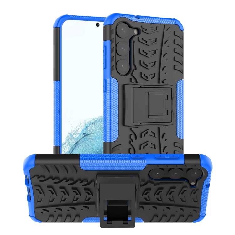 

For Samsung Galaxy S23+ 5G Tire Texture TPU + PC Phone Case with Holder(Blue)