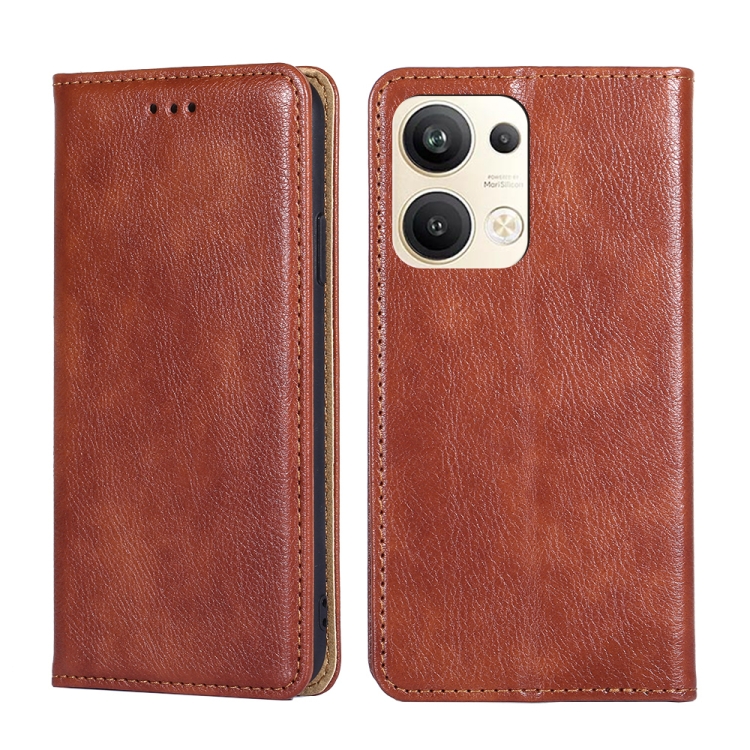 

For OPPO Reno9 Pro+ 5G Gloss Oil Solid Color Magnetic Leather Phone Case(Brown)