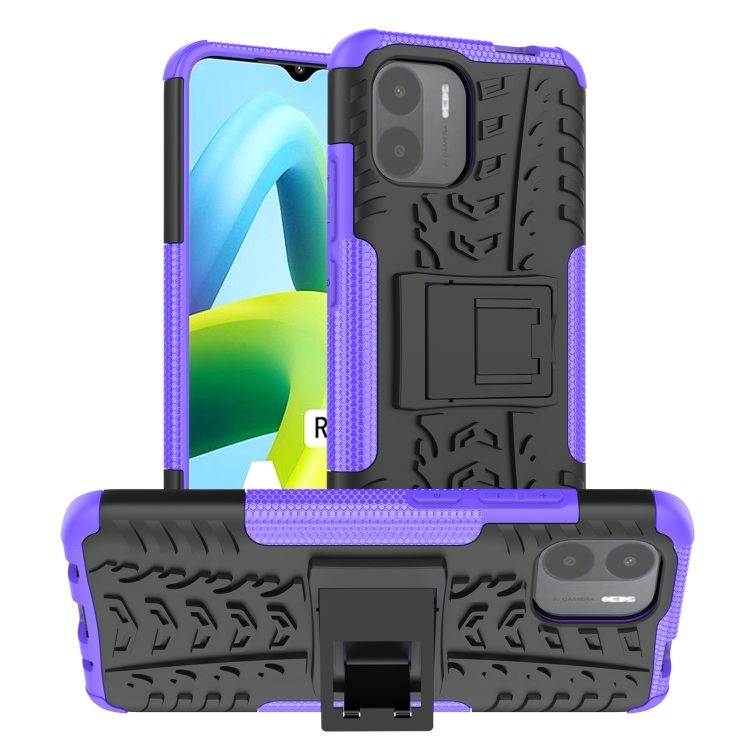 

For Xiaomi Redmi A1 4G Tire Texture TPU + PC Phone Case with Holder(Purple)