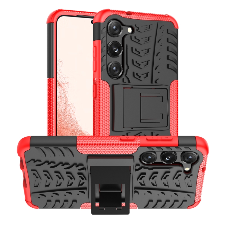 

For Samsung Galaxy S23 5G Tire Texture TPU + PC Phone Case with Holder(Red)
