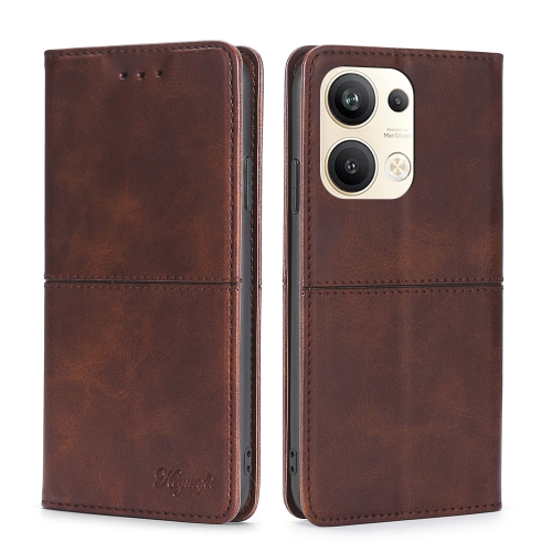 

For OPPO Reno9 Pro+ 5G Cow Texture Magnetic Horizontal Flip Leather Phone Case(Dark Brown)
