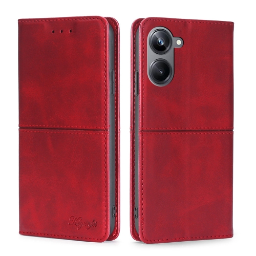 

For Realme 10 Pro 5G Cow Texture Magnetic Horizontal Flip Leather Phone Case(Red)