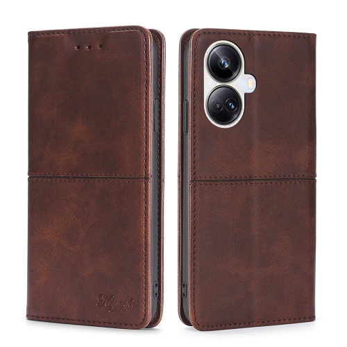 

For Realme 10 Pro+ 5G Cow Texture Magnetic Horizontal Flip Leather Phone Case(Dark Brown)