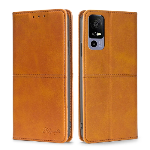 

For TCL 40R 5G Cow Texture Magnetic Horizontal Flip Leather Phone Case(Light Brown)