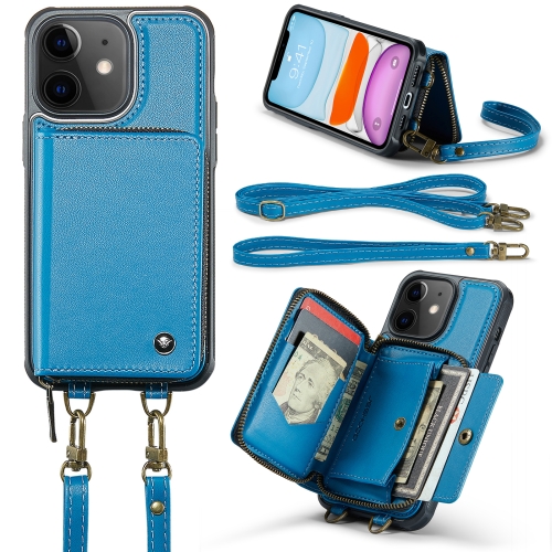 

For iPhone 11 JEEHOOD C22 Series Zipper Wallet Leather Phone Case with Dual Lanyard(Blue)