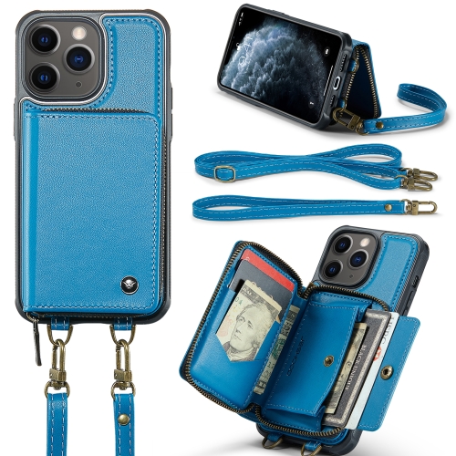 

For iPhone 11 Pro JEEHOOD C22 Series Zipper Wallet Leather Phone Case with Dual Lanyard(Blue)