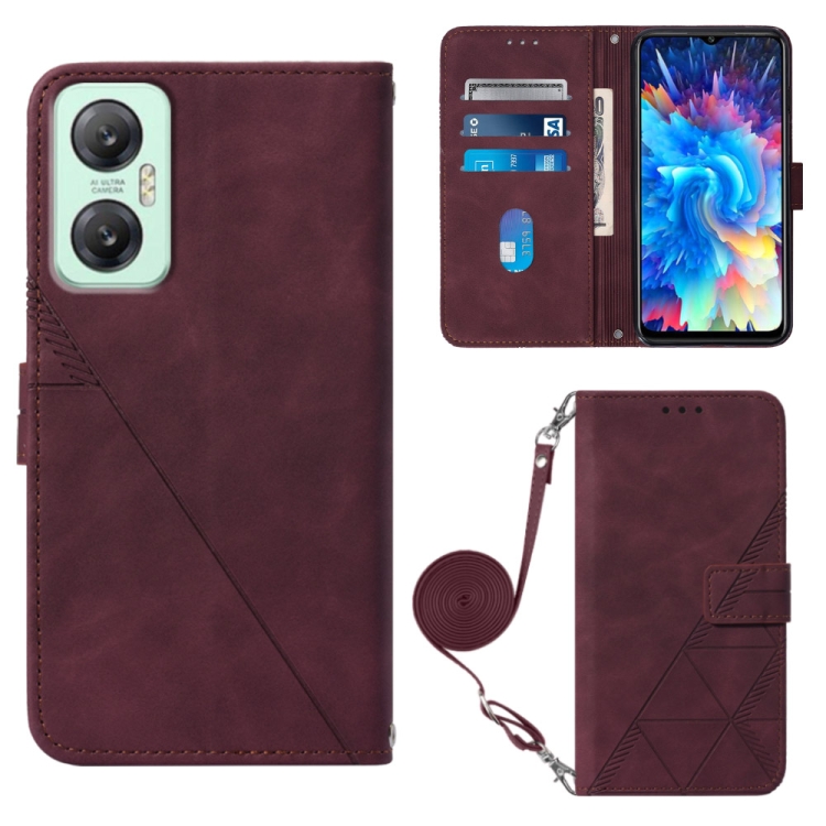 

For Infinix Hot 20 5G Crossbody 3D Embossed Flip Leather Phone Case(Wine Red)