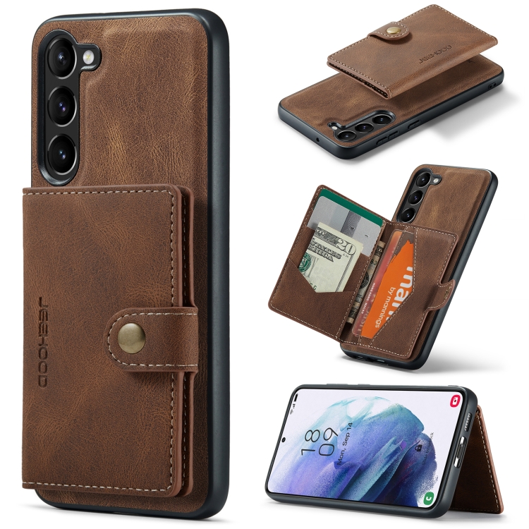 

For Samsung Galaxy S23 5G JEEHOOD Retro Magnetic Detachable Wallet Phone Case(Brown)
