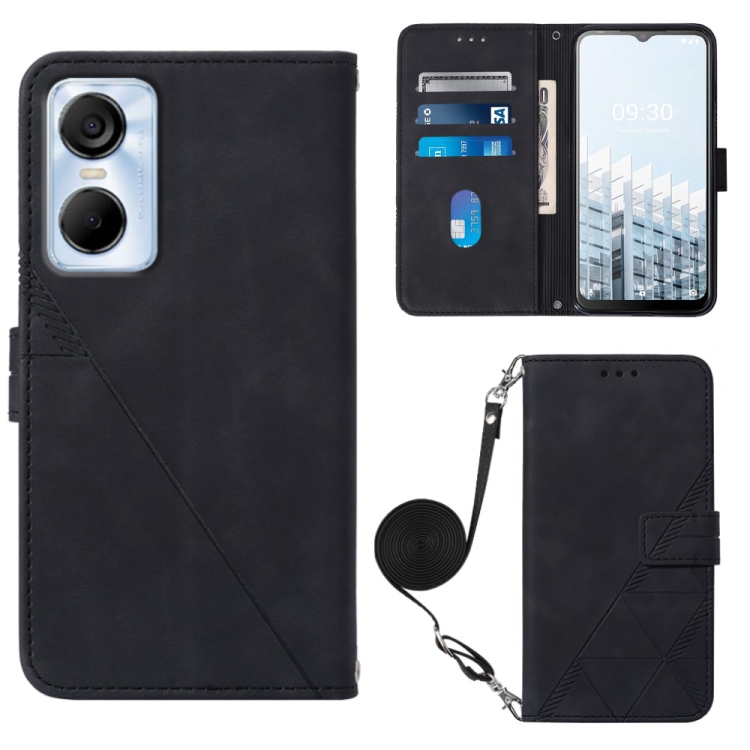 

For Tecno Pop 6 Pro Crossbody 3D Embossed Flip Leather Phone Case(Black)