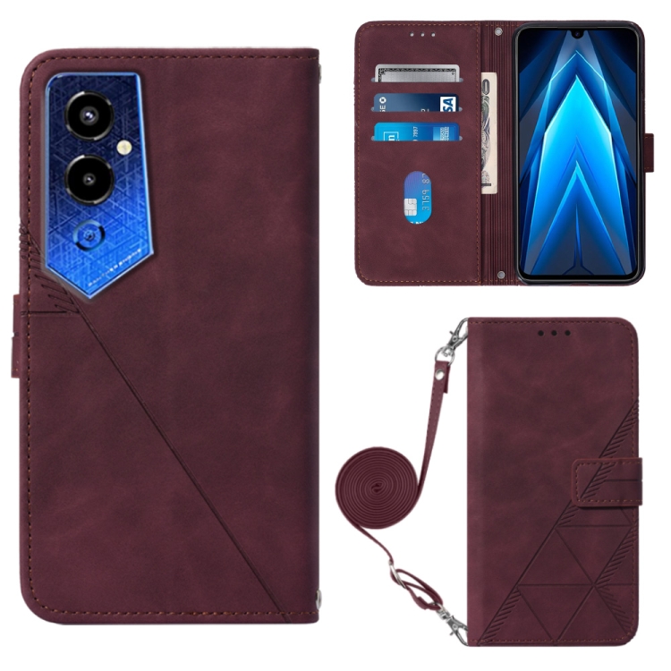 

For Tecno Pova 4 Pro Crossbody 3D Embossed Flip Leather Phone Case(Wine Red)