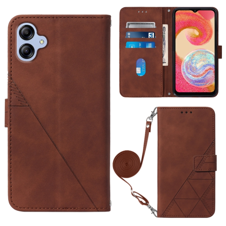

For Samsung Galaxy A04e Crossbody 3D Embossed Flip Leather Phone Case(Brown)