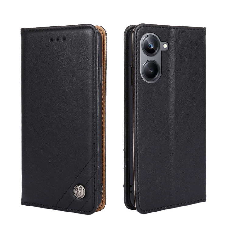 

For Realme 10 Pro 5G Non-Magnetic Retro Texture Flip Leather Phone Case(Black)