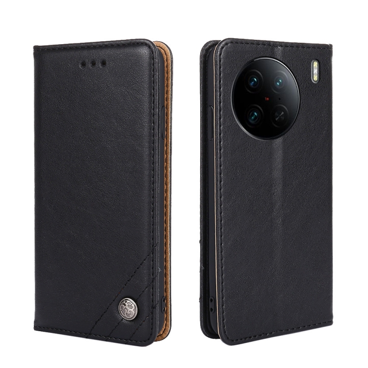 

For vivo X90 Pro 5G Non-Magnetic Retro Texture Flip Leather Phone Case(Black)