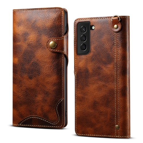 For Samsung Galaxy S23 5G Denior Oil Wax Cowhide Magnetic Button Leather Phone Case(Brown)
