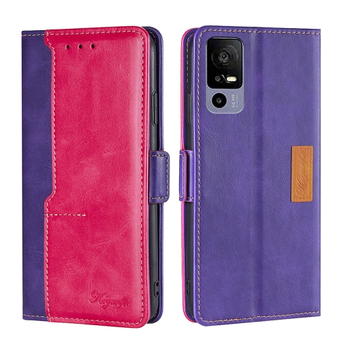 

For TCL 40R 5 Contrast Color Side Buckle Leather Phone Case(Purple + Rose Red)