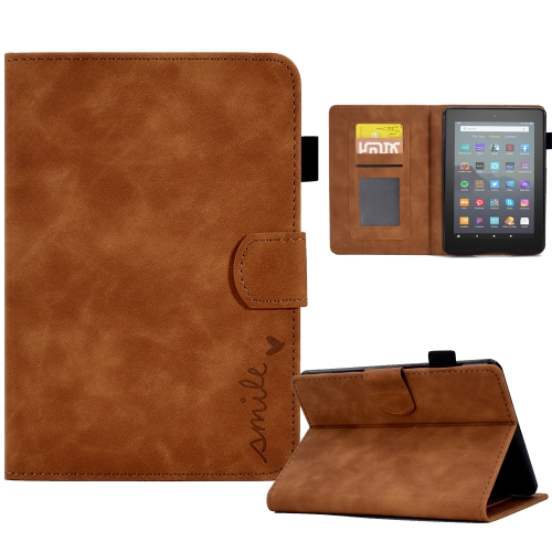 

For Amazon Kindle Youth Version 2022 Embossed Smile Flip Tablet Leather Smart Case(Brown)