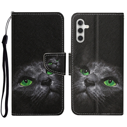 

For Samsung Galaxy A34 Colored Drawing Pattern Leather Phone Case(Black Cat)